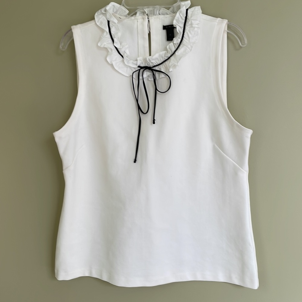 J.Crew Top Off White Ruffles Black Lace Size M
